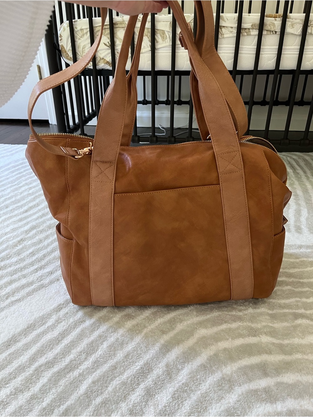 NWOT Huge Miss Fong Vegan Leather Diaper Bag Weekender Tote Bag in Cognac - Picture 7 of 12